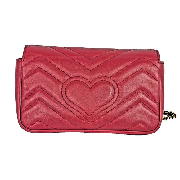 GUCCI Matalasse Super Mini GG Marmont Shoulder Bag Hibiscus Red Chain Strap - Picture 5 of 16